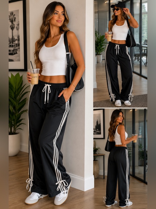 Jolie & Joy by FCT With Love Pants - Jolie & Joy Black Drawstring Side-Stripe Track Pants for Women NWOT